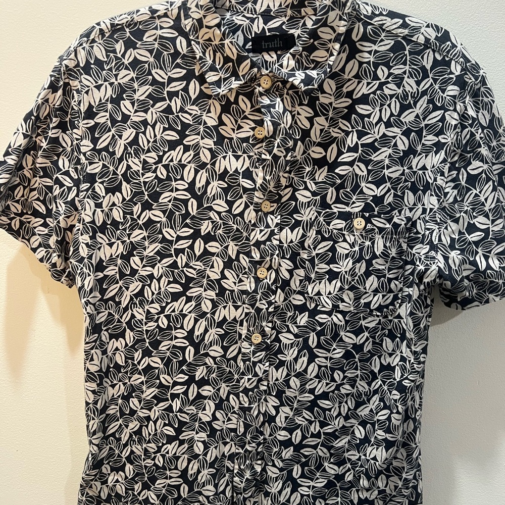 Truth Navy and White Casual Button Down Shirt with Floral Print